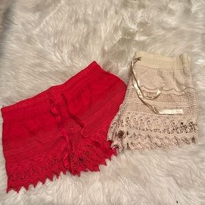 No Boundaries Crochet Lace Shorts - Red and Cream